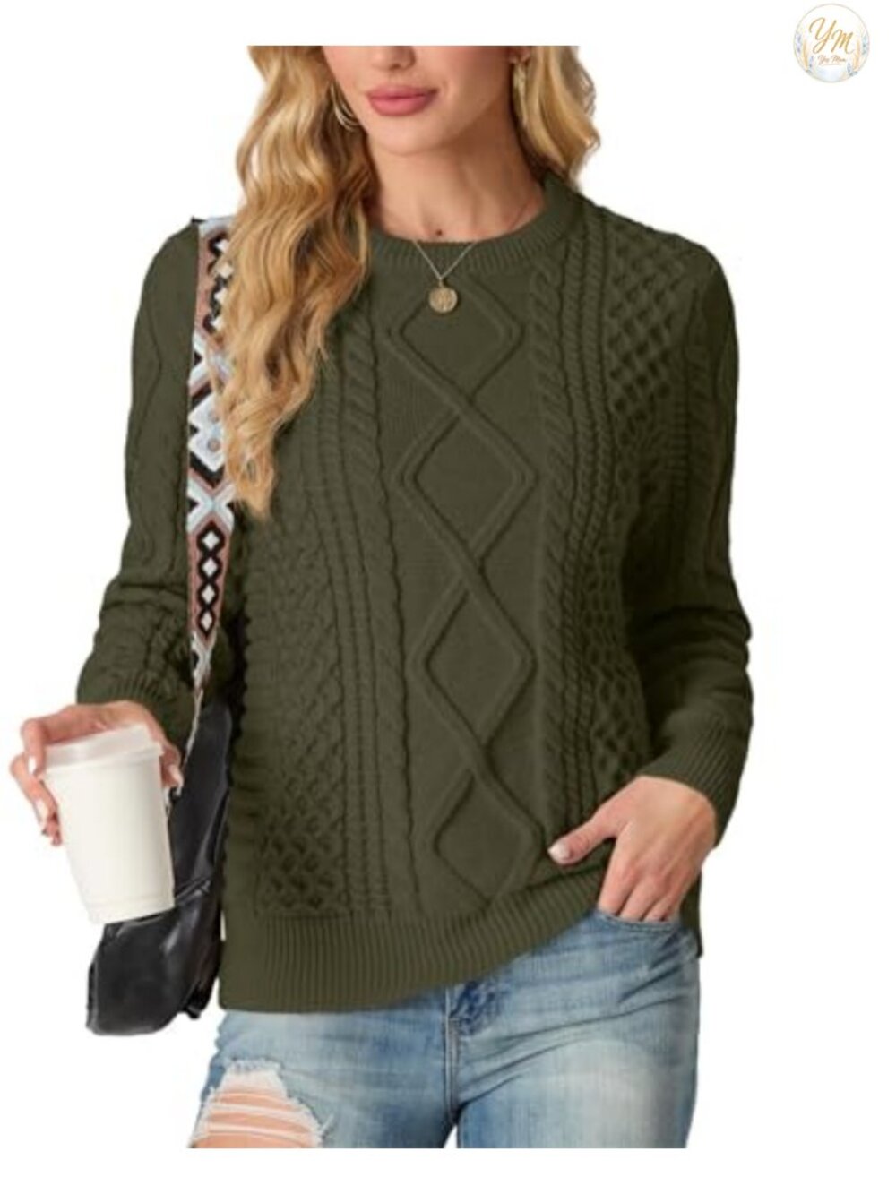 Womens Pullover Sweater 100% Acrylic Ribbed Knit Crewneck Long Sleeve
